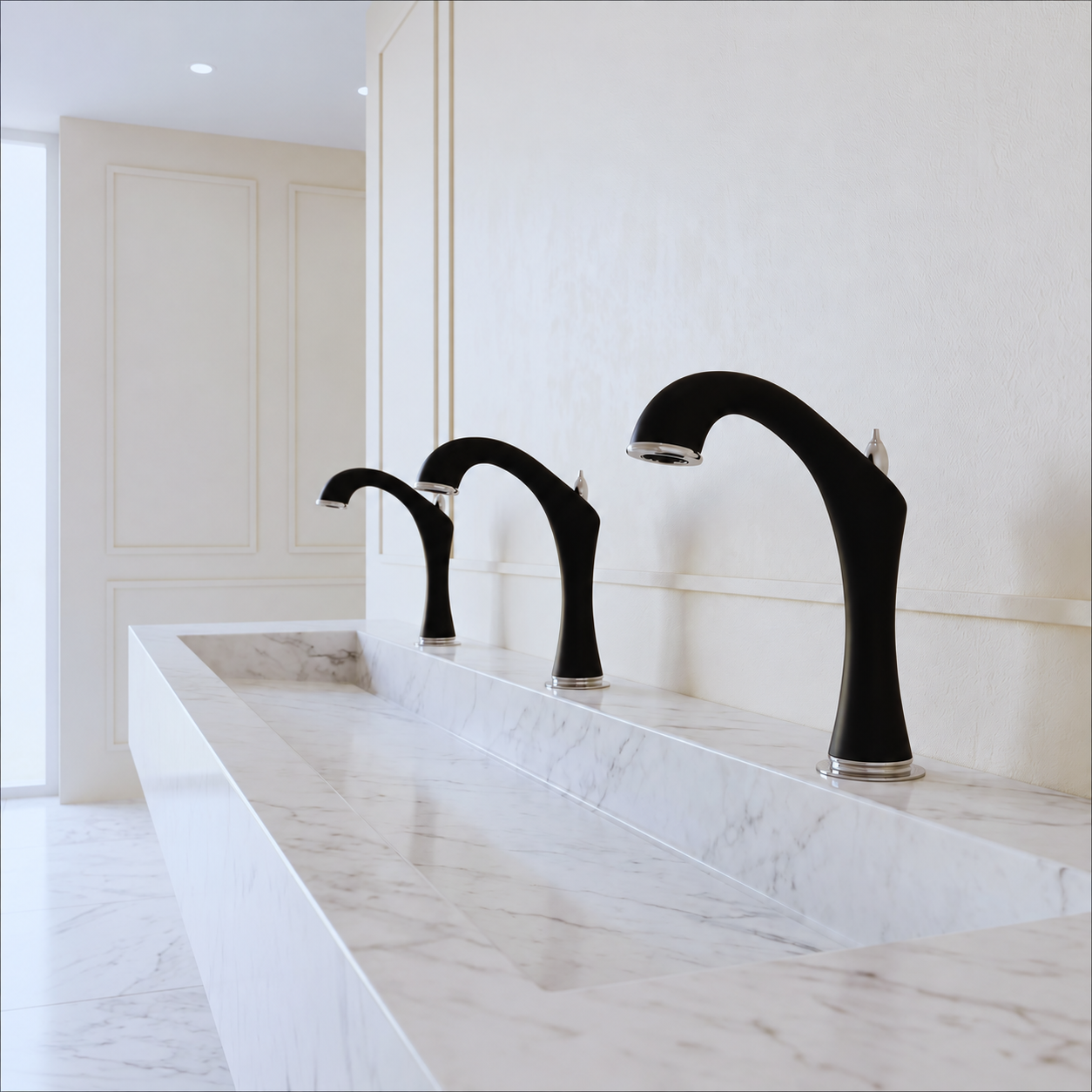 Deck mount sensor faucets for retail lavatories